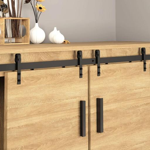 Herrajes Puertas Correderas 200 cm para Puerta Corredera Doble de Madera Ancho 50 cm Mueble de TV Armario Negro [5]