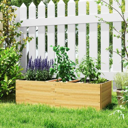 Jardinera de Madera con 3 Zonas de Cultivo y Forro Ideal para Verduras Hierbas y Flores 140x60x40cm Natural [4]