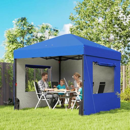 Carpa Plegable Pop-up 3x3 m con 3 Paredes 2 Ventanas Altura Ajustable UPF50+ Bolsa Transporte y Sacos de Arena Azul