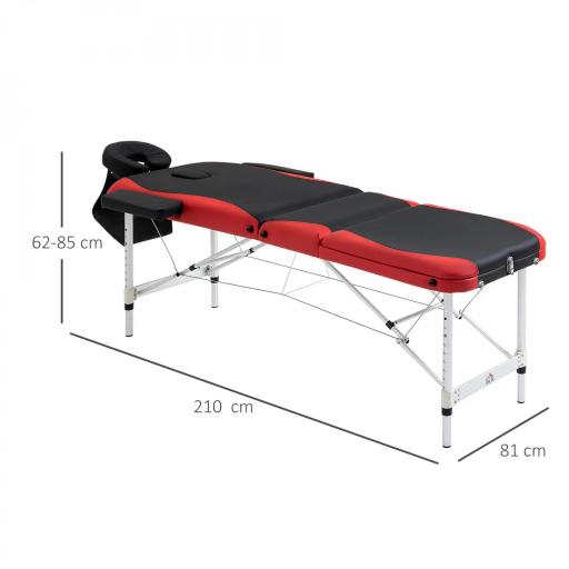 Camilla Masaje Plegable, Camilla Estética Profesional de Aluminio con Altura Ajustable, 3 Zonas, Reposacabezas, Reposabrazos, para Tatuaje, Fisioterapia, Negro y Rojo [1]