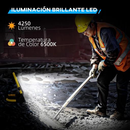 Foco LED con 4250 Lúmenes IP65 6500K Resistente a la Intemperie Ajustable y Portátil 25,5x16x25,5 cm Amarillo [7]