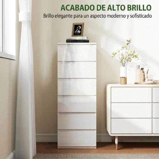 Cómoda de Dormitorio con 6 Cajones Estrecha Sinfonier Ahorro Espacio 40x35x109 cm Blanco Brillo [3]