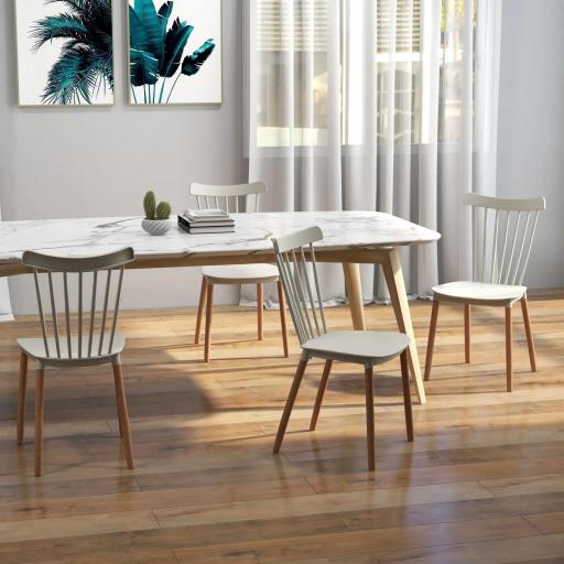 Juego de 4 Sillas de Comedor Estilo Nórdico con Respaldo de Polipropileno y Patas de Madera 48x52,5x83 cm Gris [3]