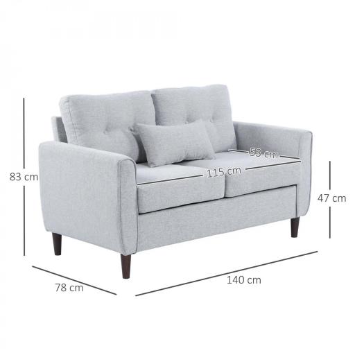 Sofá de 2 Plazas con Cojines y Asiento Acolchado Funda de Almohada Lavable 140x78x83 cm Gris Claro [1]