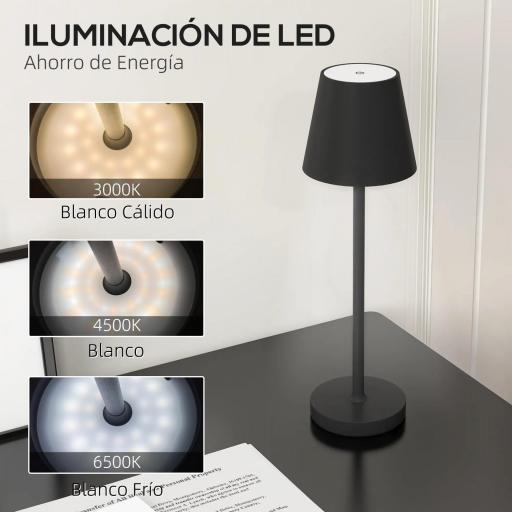 Lámpara de Mesita de Noche Inalámbrica con Luces LED Lámpara de Mesa USB-C Recargable 3 Colores Ø11,2x36,5 cm Negro [5]