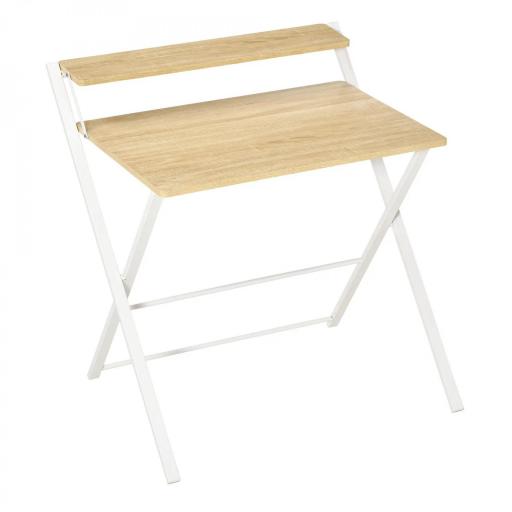 Mesa de Estudio Plegable con Estante Superior Estilo Moderno para Sala Oficina Dormitorio 81,5x70x84 cm Natural y Blanco [5]