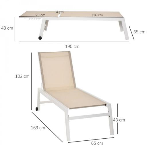 Tumbona de Jardín de Aluminio Tumbona Exterior con Respaldo Reclinable en 5 Posiciones Carga 120 kg 169x65x102 cm Beige [5]