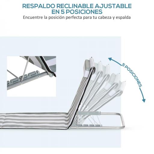 Conjunto de 2 Esterillas con Respaldo Reclinable Reposacabezas y Bolsa de Transporte 134x48x33-43 cm Blanco y Gris [8]