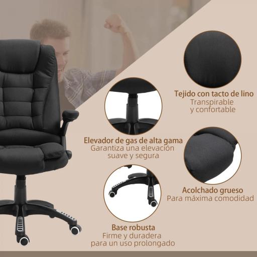 Silla de Masaje con 6 Puntos de Masaje con Función de Calefacción Altura Ajustable y Ruedas 68x72x110-120 cm Negro [7]