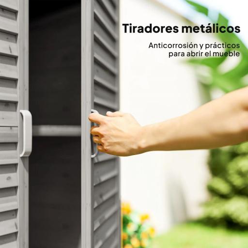 Armario para Terraza de Madera con 2 Estantes Interiores 2 puertas y Techo Inclinado para Exterior Terreza 87x46,5x96,5 cm Gris [6]