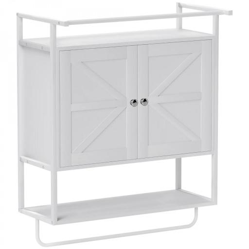 Armario de Pared para Baño Mueble de Baño Suspendido con 2 Puertas Estante Toallero 63x34x75 cm Blanco [8]