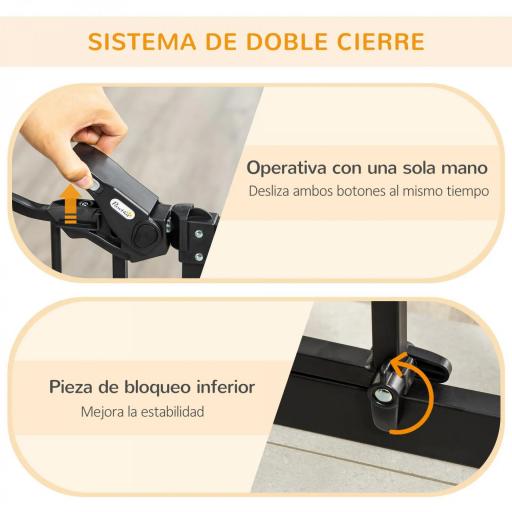 Barrera de Seguridad Extensible con Puerta Pequeña Cierre Automático y Sistema de Doble Bloqueo 74-101x104,1 cm Negro [5]
