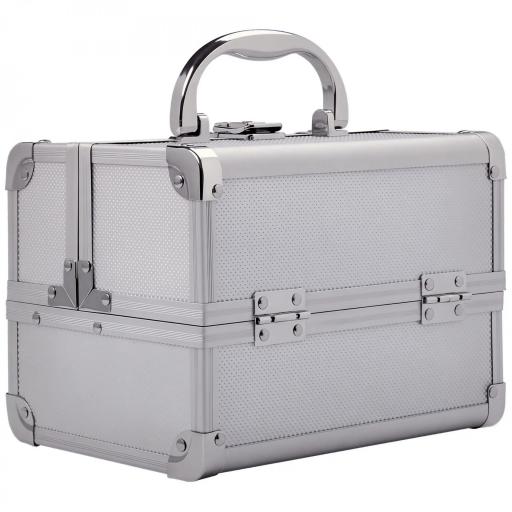 Maletín Maquillaje Profesional Estuche de Cosmético Portátil con Bandejas de 3 Niveles y Espejo 2 Llaves para Joyero Manicura Viaje 20x15x15 cm Plateado [7]