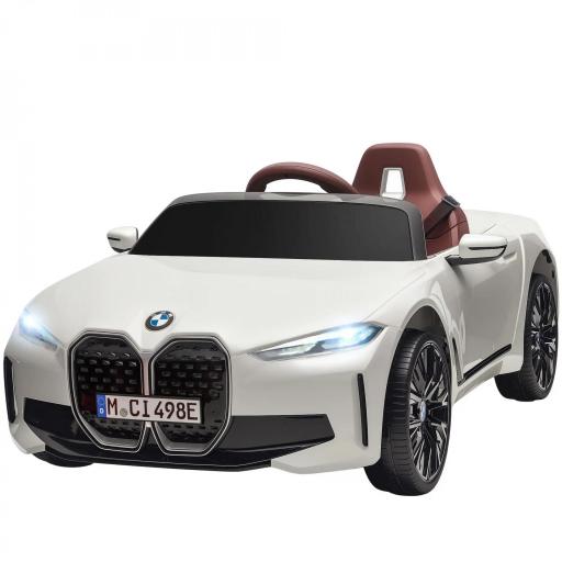 Coche Eléctrico para Niños 37-72 Meses Autorización BMW I4 con Control Remoto y Cinturón de Seguridad 115x67x45cm Blanco [7]
