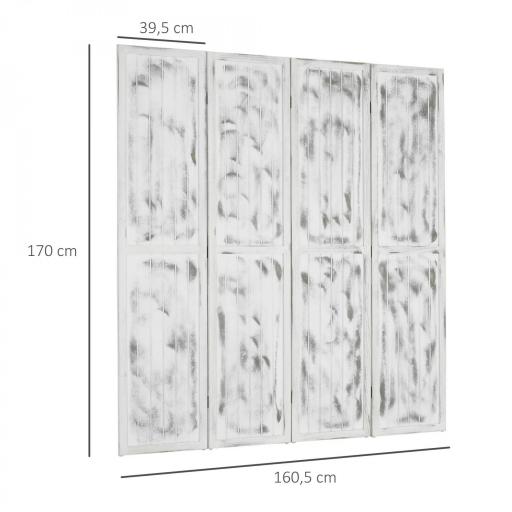 Biombo Divisor Separador de Ambientes de 4 Paneles Plegables de Madera de Paulonia 160,5x170 cm Blanco Rústico [1]