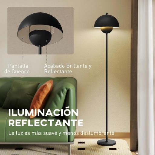 Lámpara de Pie para Salón Moderna con Pantalla de Cuenco Interruptor de Pie Casquillo E27 Sin Bombilla Ø30x155 cm Negro [6]