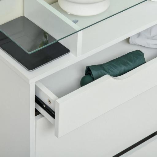 Mueble Zapatero de 2 Puertas Zapatero Estrecho para 16 Pares de Zapatos con Cajón Estante Abierto y Encimera de Vidrio para Pasillo Entrada 89x23x96 cm Blanco [6]