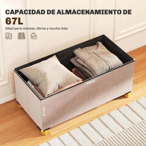 Banco Almacenaje Capacidad de 67 L 76x38x38 cm Tapizado en Terciopelo Carga 120 kg para Sala de Estar Dormitorio Rosa [9]