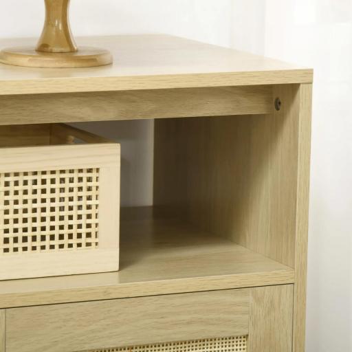 Aparador de Estilo Cannage Mueble Buffet Auxiliar con Puertas de Rejilla y Patas de Madera 120x40x97cm Natural [3]