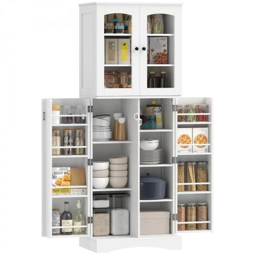 Armario Despensa Cocina con 4 Puertas con 8 Compartimentos 10 Estantes Alacena Moderna con 4 Estantes Ajustables Blanco [8]