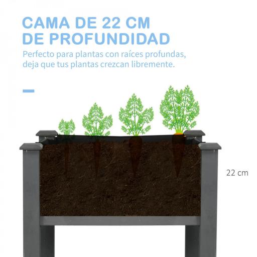 Huerto Urbano Elevado de Madera 122,5x56,5x76 cm con Tela no Tejida para Cultivos Plantas Flores Gris Oscuro [4]