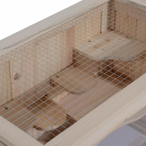 Jaula para Hámster de Madera de 2 Niveles Casa para Animales Pequeños con Plataformas Escaleras 60x35x42 cm Madera Natural [4]