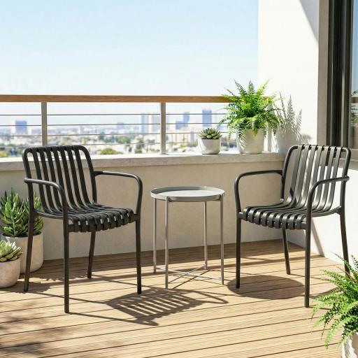 Juego de 4 Sillas de Jardín Exterior Apilables de PP con Respaldo Curvado Asiento de Listones 55x58,5x81,5 cm Negro [7]