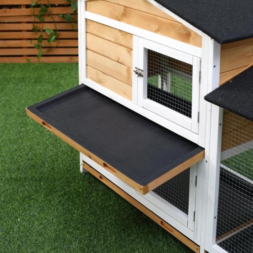 Conejera de Madera Exterior Jaula para Conejos de 2 Niveles con Techo Asfáltico 2 Corrales de Metal Bandeja Extraíble 2 Puertas y Rampa 157,4x53x93,5 cm Natural [2]