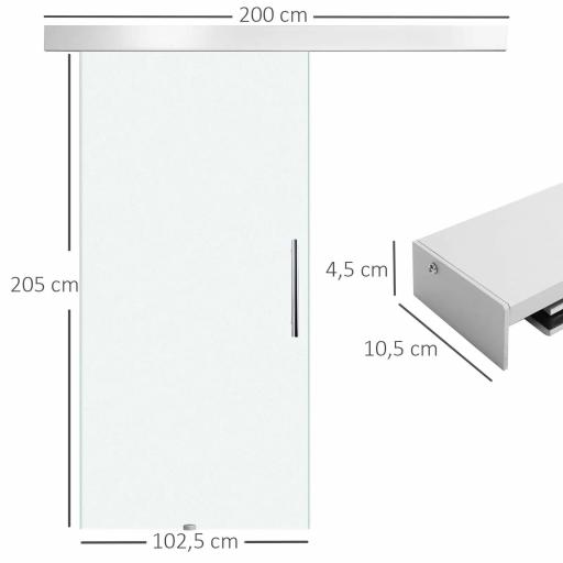Puerta Corredera de Cristal Satinado 102,5x205 cm Puerta Corrediza con Riel Tirador y Cristal de Seguridad Translúcido [1]