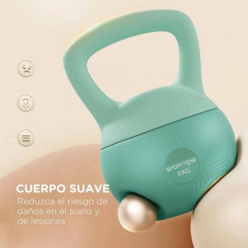 Pesa Rusa 8 kg Kettlebell Relleno de Arena Metálica y Mango Antideslizante para Entrenamiento en Casa 19x19x28 cm Verde [4]