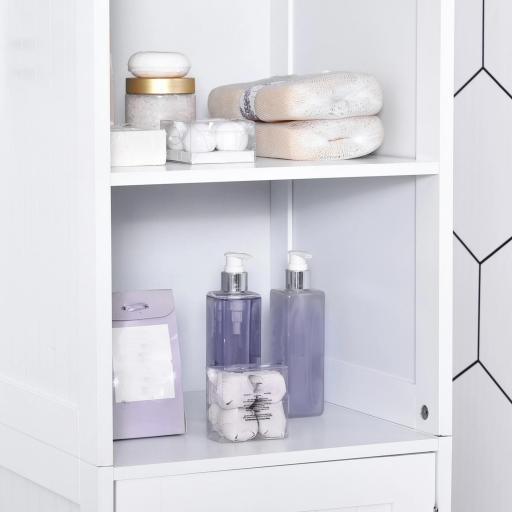 Armario Alto de Baño de 5 Niveles Columna Auxiliar de Baño con 3 Estantes 1 Puerta y Balda Ajustable 40x38x160 cm Blanco [5]