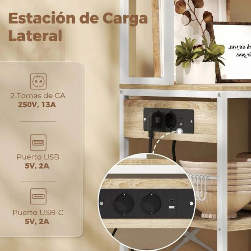 Estantería de Cocina Soporte de Microondas con Estantes y 6 Ganchos para Espacios Reducidos 80x40x181 cm Roble [3]