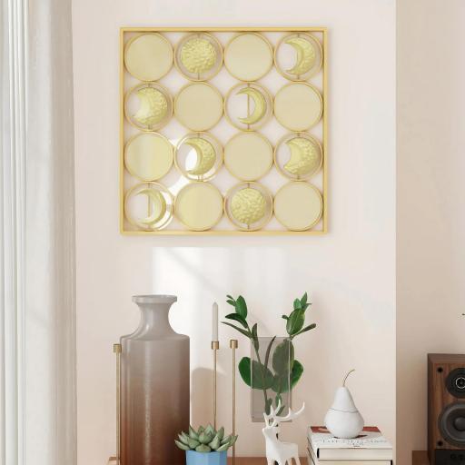 Decoración de Metal para Pared de Fases Lunares Multidireccional con 16 Discos Dorado [3]