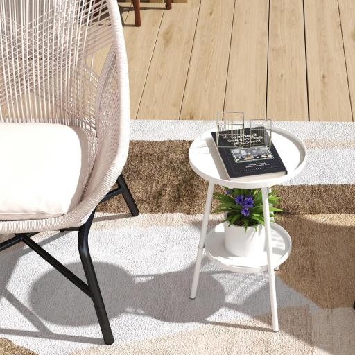 Mesa de Jardín Redonda de 2 Niveles con Bordes Elevados Bandeja Inferior para Exterior e Interior Ø32x51 cm Blanco [7]