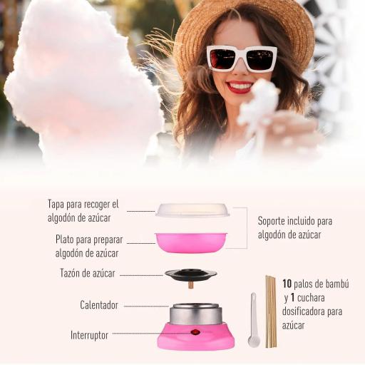 Máquina de Algodón de Azúcar de Uso doméstico de Polipropileno Acero Inox. y Aluminio 450W-550W 27x26x18 cm Rosa [4]