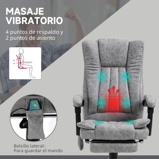 Silla de Oficina con 6 Puntos de Masaje Ajustable con Función de Calefacción Reposapiés Retráctil y Control Remoto Gris [4]