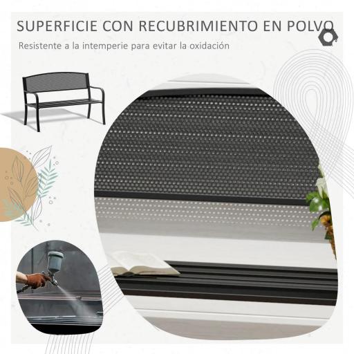 Banco Exterior de Jardín de 2 Plazas Banco para Terraza con Respaldo de Malla de Acero Carga 240 kg 127x60x87 cm Negro [5]