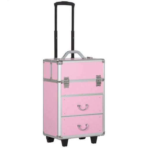 Maleta de Maquillaje Profesional Estuche para Cosmética con 6 Cajones Extensibles y Cierre Llave 36x23x58cm Rosa [5]