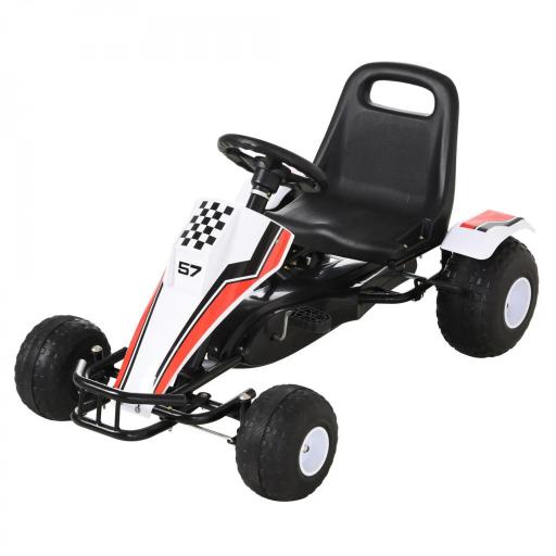 Go Kart a Pedales para Niños de +3 Años Coche de Pedales Infantil con Asiento Ajustable y Freno de Mano 104x66x57 cm Blanco y Negro [9]