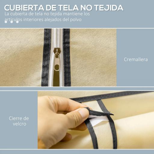 Armario de Tela Plegable Ropero Portátil con 6 Estantes y 1 Barra de Colgar para Dormitorio 103x43x162,5cm Crema [4]