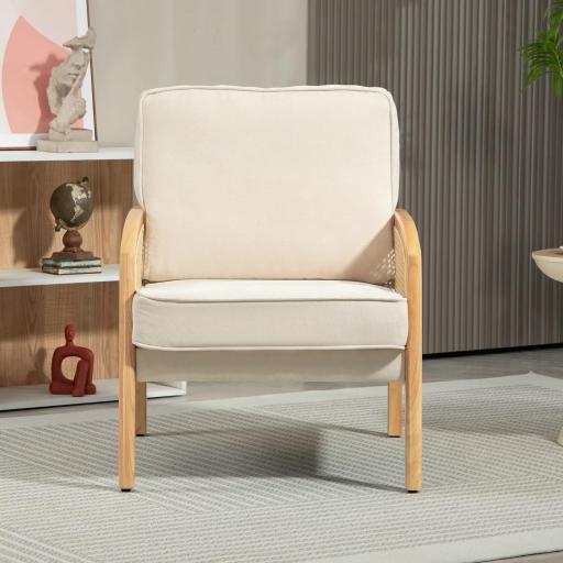 Butaca de Estilo Moderno con Apoyabrazos de Ratán Sintético Asiento de Espuma y Cojín Extraíble 67x75x88 cm Beige [6]