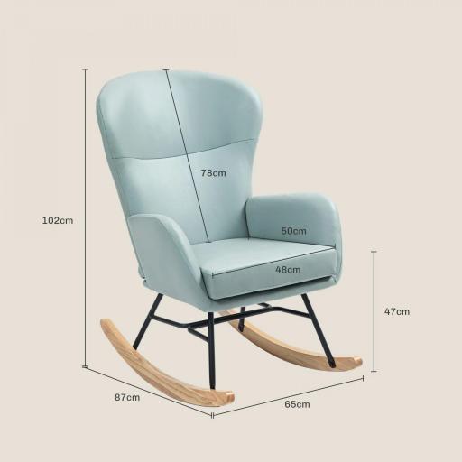 Mecedora Tapizada en Tejido Técnico con Patas de Madera de Haya Respaldo con Diseño Curvo y Reposabrazos Verde Claro [1]