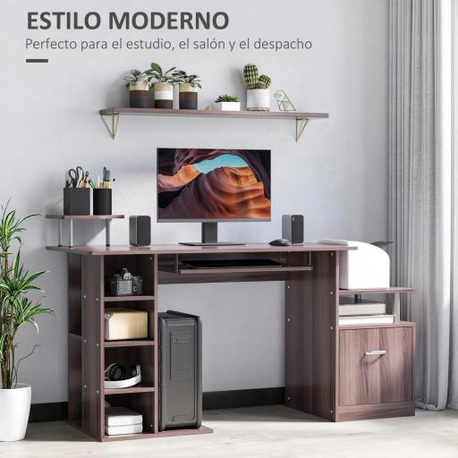 Mesa de Ordenador 120 cm Mesa de Escritorio con Múltiples Estantes Cajón Bandeja de Teclado 152x60x88 cm Marrón [5]