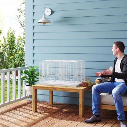 Jaula para Pájaros con Divisor 4 Comederos 4 Perchas Bandeja Extraíble para Loros Canarios Periquitos 76x46x46 cm Blanco [7]