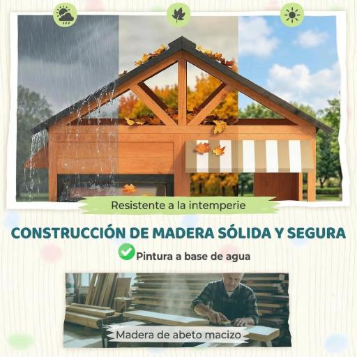 Casita Infantil Exterior e Interior de Madera con Cocina de Juguete y Banco de Picnic Ventanas de Servicio Marrón [5]