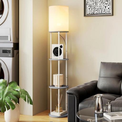 Lámpara de Pie con Estantes con 3 Temperaturas de Color Control Remoto para Salón Dormitorio Oficina Gris [3]