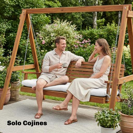 Cojín para Banco Exterior con Correas de Sujeción Protección UV50+ Rebote Lento Interior Exterior 198x65x13 cm Crema [6]