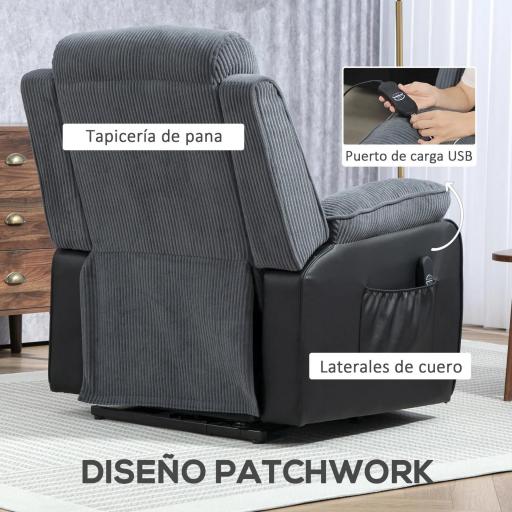 Sillón Relax Reclinable Eléctrico Levanta Personas con Mando a Distancia Puerto USB y Bolsillos Laterales Gris Oscuro [6]