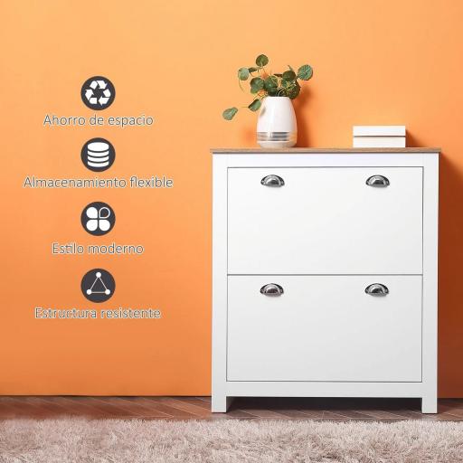 Zapatero de 2 Cajones para 12 Pares de Zapatos Mueble con Puertas Abatibles y Estante Ajustable 79x23x90,5 cm Blanco [5]