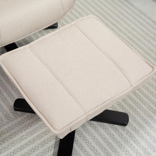 Sillón Relax Reclinable con Reposapiés Giratoria Tapizado en Lino con Base de Madera Beige [7]